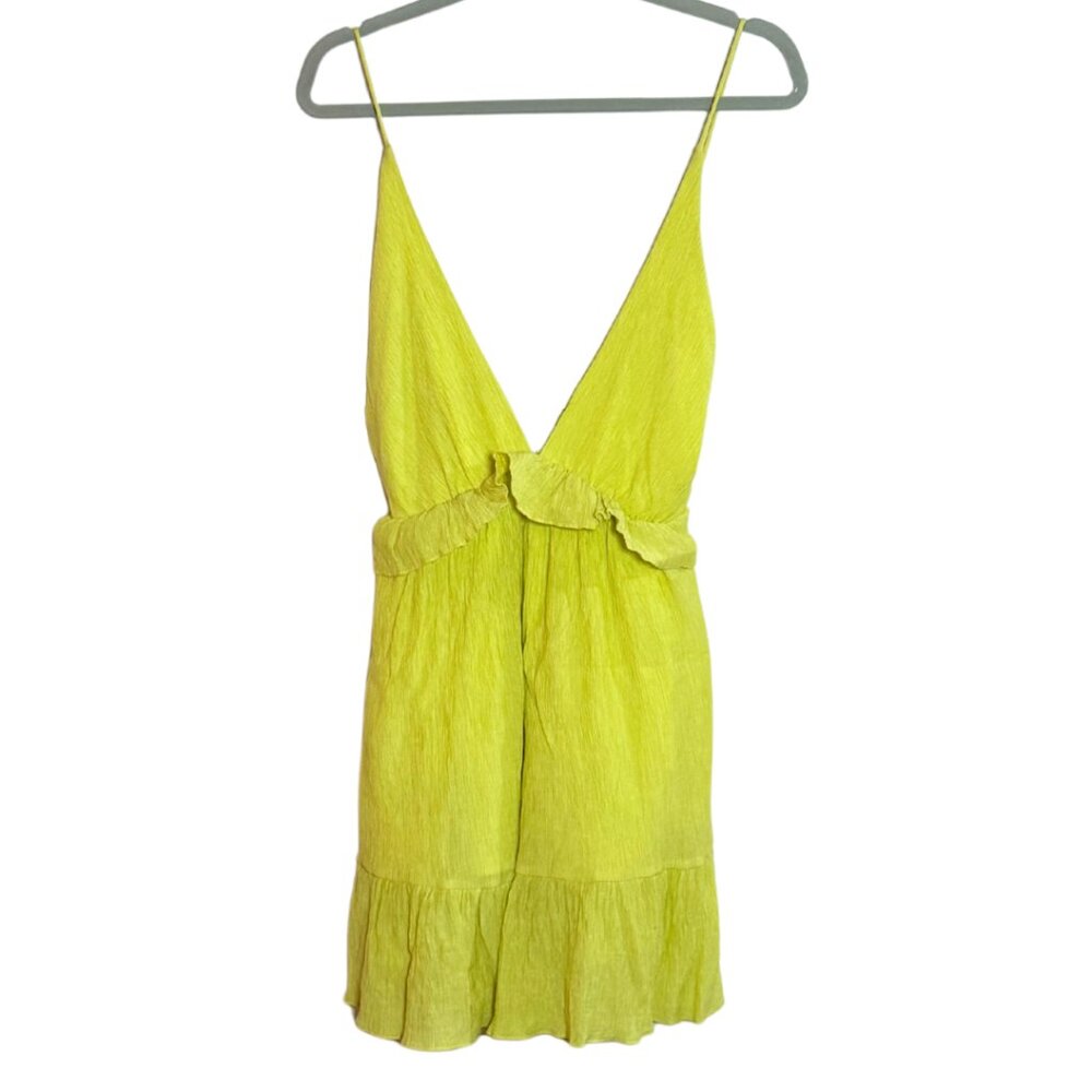 Nasty Gal Deep-V Neck Strappy Ruffle Minidress Bright Yellow Size 6